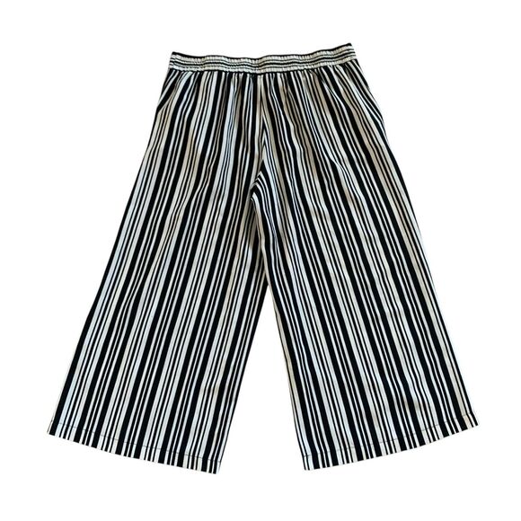 Max Studio Pants Women's Pull On XL Cropped Striped Wide Leg Pockets Black White - Picture 2 of 11